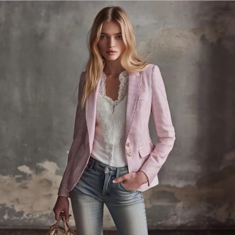 Womens Slim Fit Striped Blazer Jacket