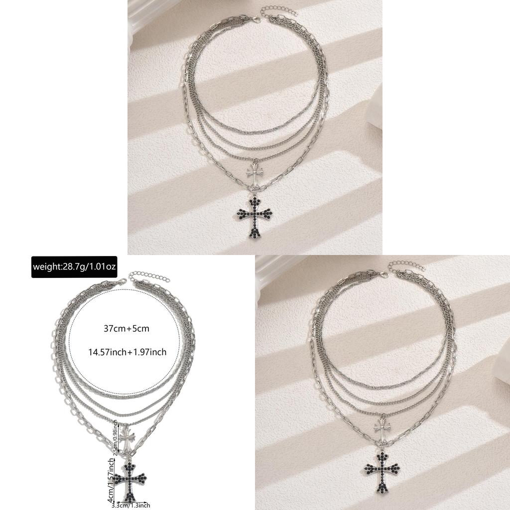 Collier pendentif croix superposé hiphop pour femmes avec design géométrique en alliage