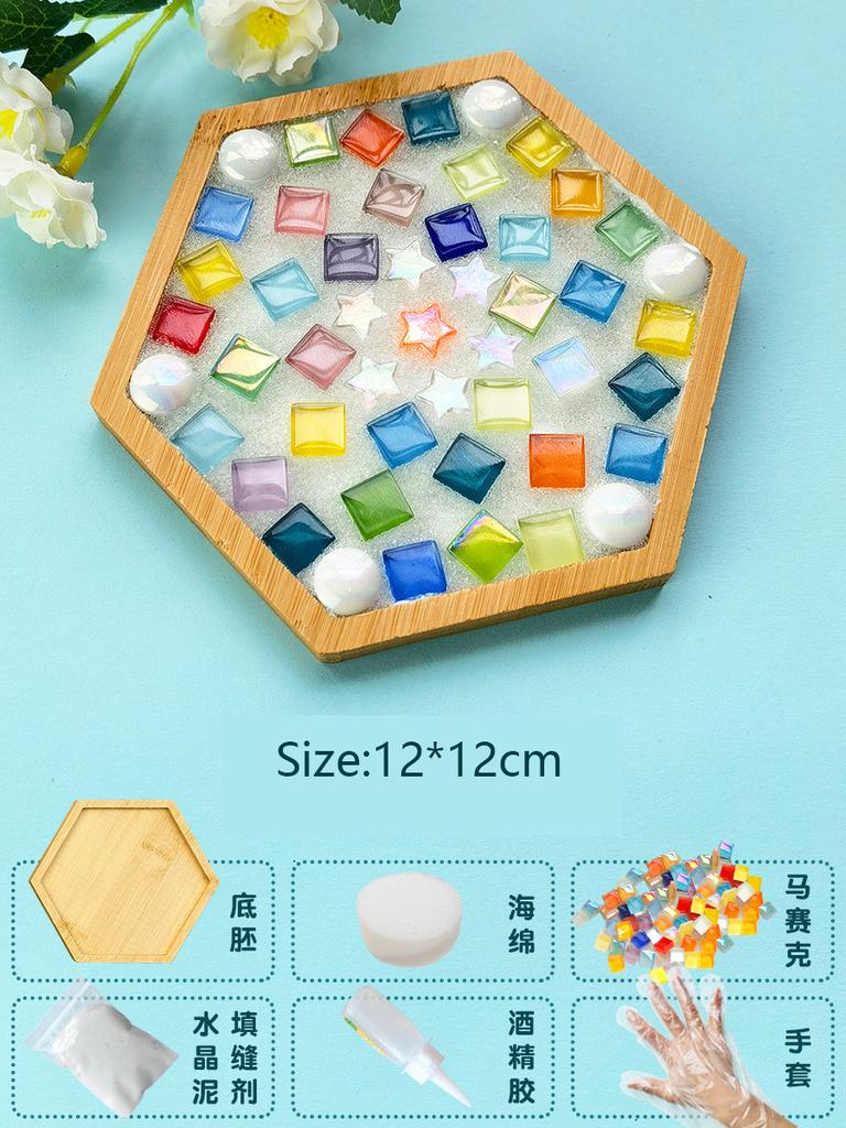 Bamboo Mosaic DIY Coasters Handmade Creative Material for Cup Mat Placemat Mosaic Crystal Craft Tool Kit Kids Gift