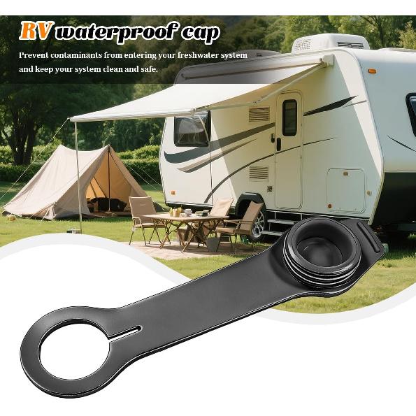 RV Water Inlet Pulg Cap, 2PCS Waterproof Motorhome City Water Fill Rubber Inlet Cover with Strap, Caravan Replacement Accessories, Universal for