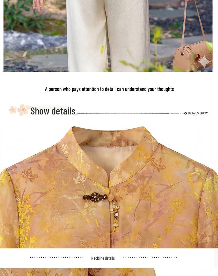 Mom's Elegant Seven-Sleeve Summer Shirt - 2026 Chinese National Style for Middle-Aged Women