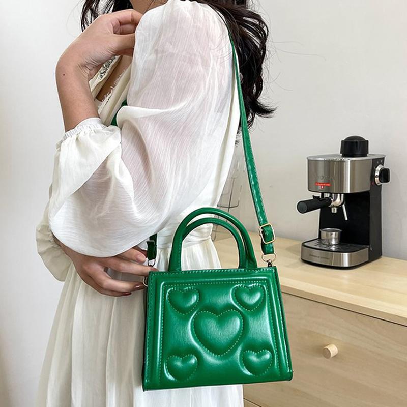 Elegantní Retro Jednobarevná Mini Kabelka Všestranná Korejský Styl Vzor Srdce Láska PU Kůže Crossbody Taška přes Rameno pro Středoškolačky