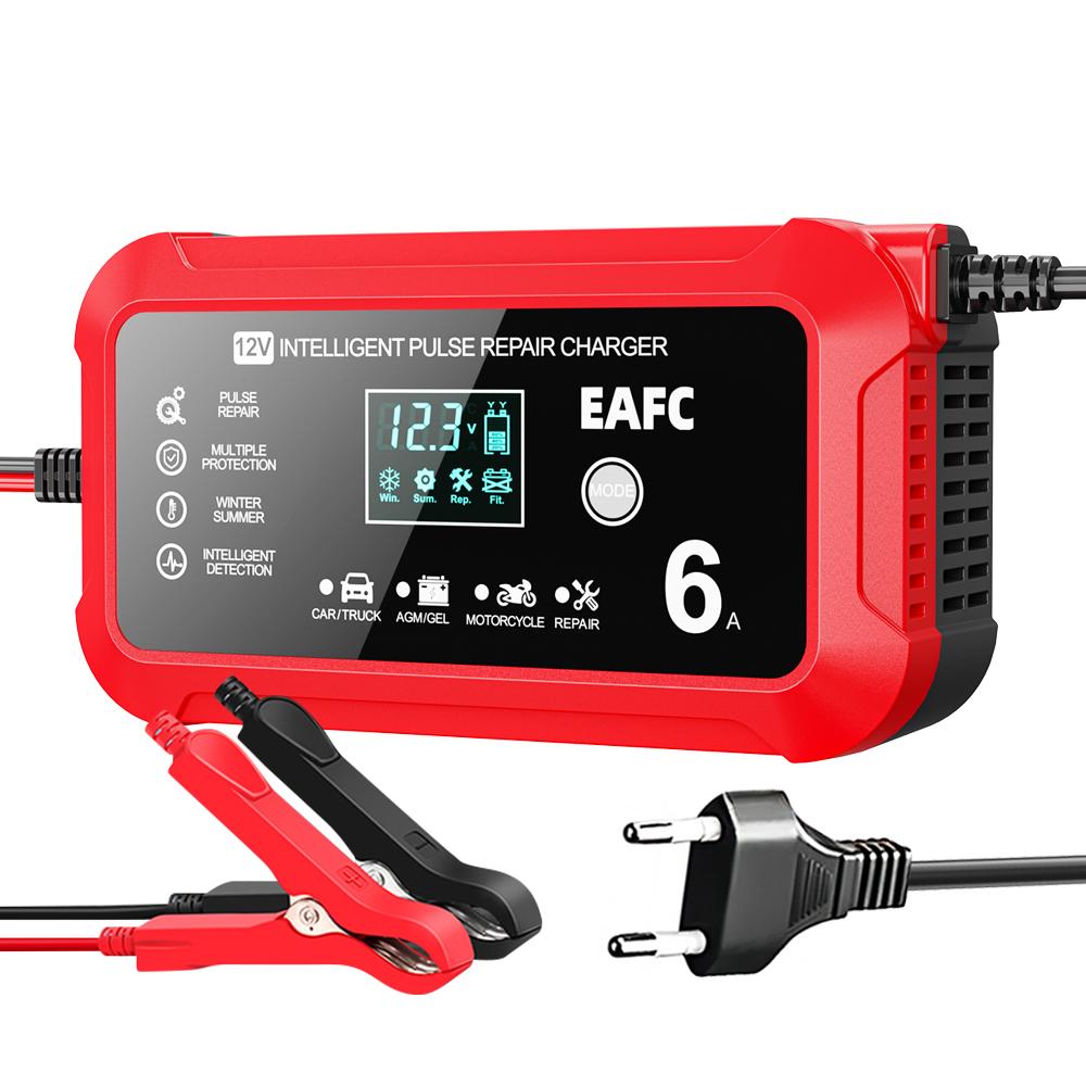 Chargeur de Batterie de Voiture 6A 12V Dispositif de Charge de Batterie de Voiture et de Moto Batterie Plomb-acide Réparation Intelligente Écran LCD