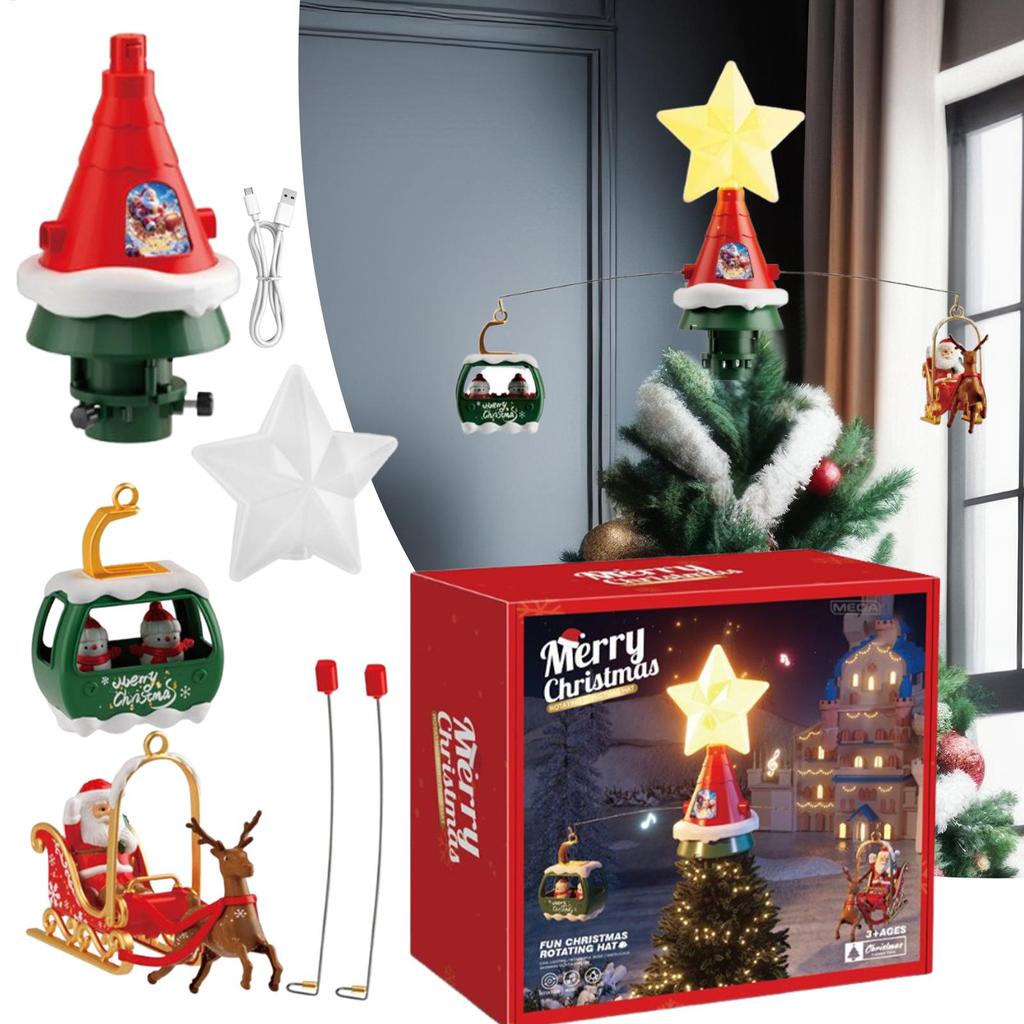 Rotating Christmas Tree Topper with LED Lights and Music Sound Effects Star Shape Xmas Treetop Decoration Holiday Party Favors