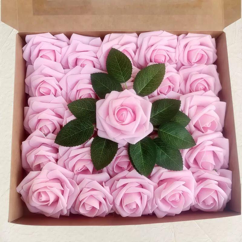 8cm Foam Rose Artificial Flower with Stem for Weddings and Valentine's Day