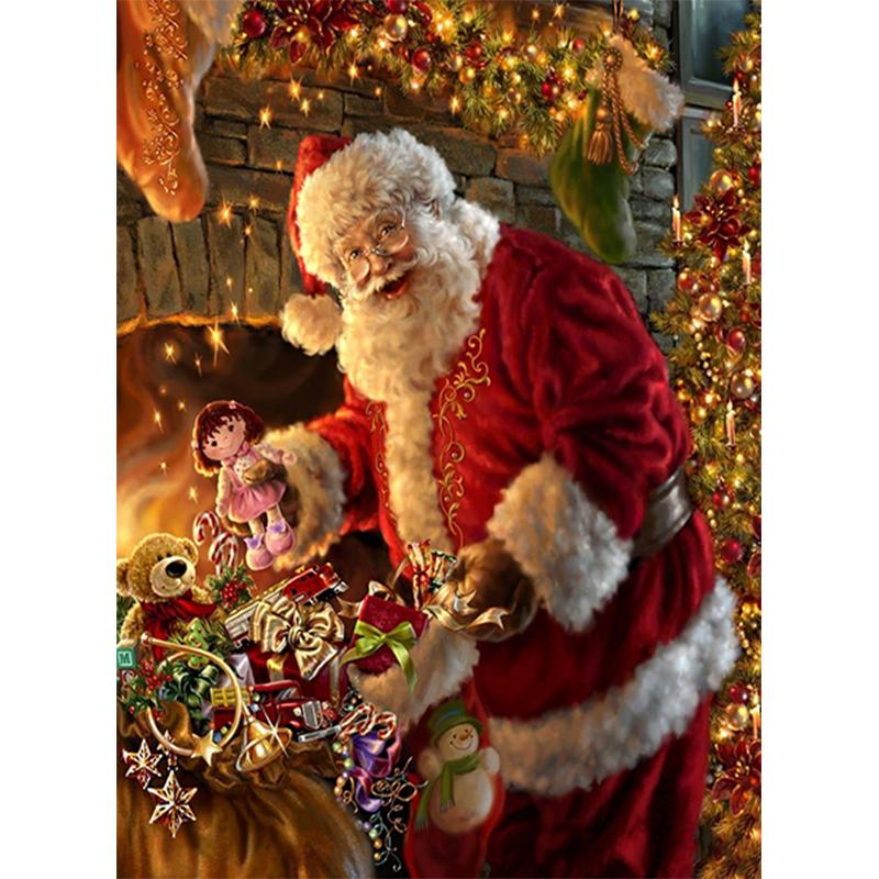 Fai da te Cartone Animato Pupazzo di Neve Pittura Diamante 5D Trapano Rotondo Completo Babbo Natale Ricamo Diamante Regalo di Natale Kit di Ricamo Regalo