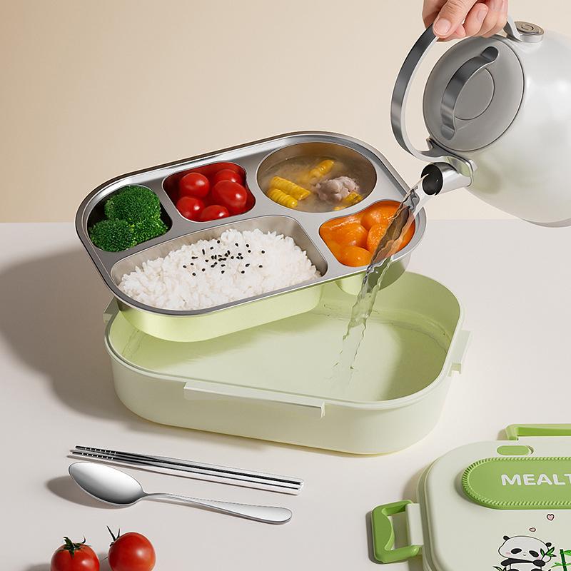 304 Stainless Steel Portable Insulated Lunch Box with Compartmented Lid, Large Capacity Bento Box for Students.