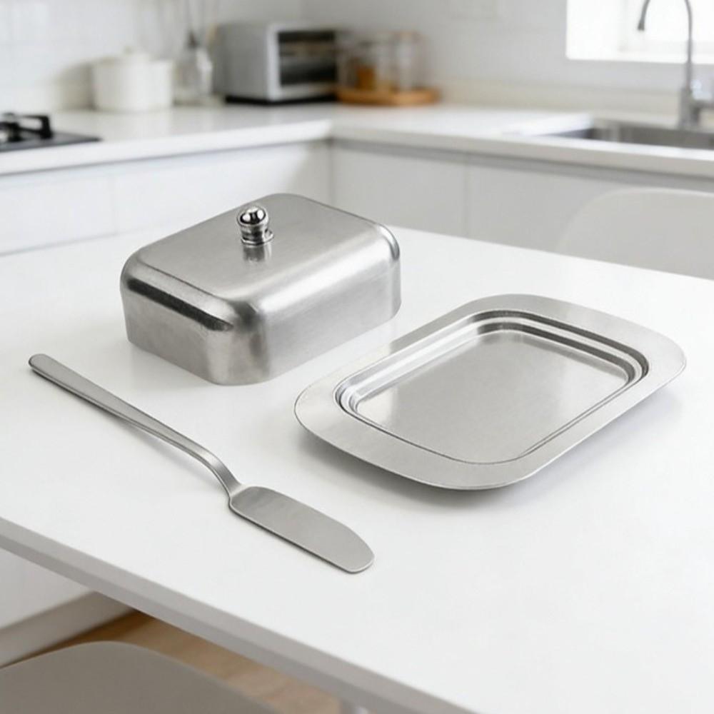 Airtight Stainless Steel Butter Dish Butter Tray Butter Keeping Box Kitchen Tableware