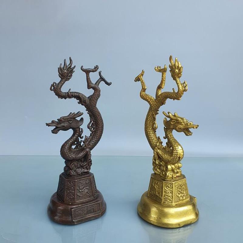 Exquisitely Crafted Qianxi Feilong Home Living Room Decoration, Brass and Copper-Colored Zodiac Dragon Creative Ornament C