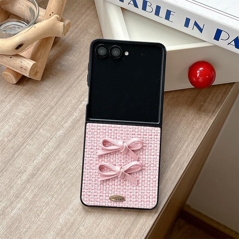 Woven Texture Bow Phone Case for Samsung Zflip7 Flip Folding Screen Fold5 Hard Shell Pocket2