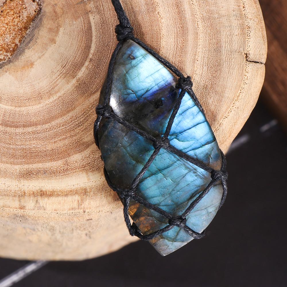 Dragons Heart Labradorite Necklace Natural Stone Pendant Wrap Braid Yoga Macrame Necklaces Men Women Energy Necklace Jewelry