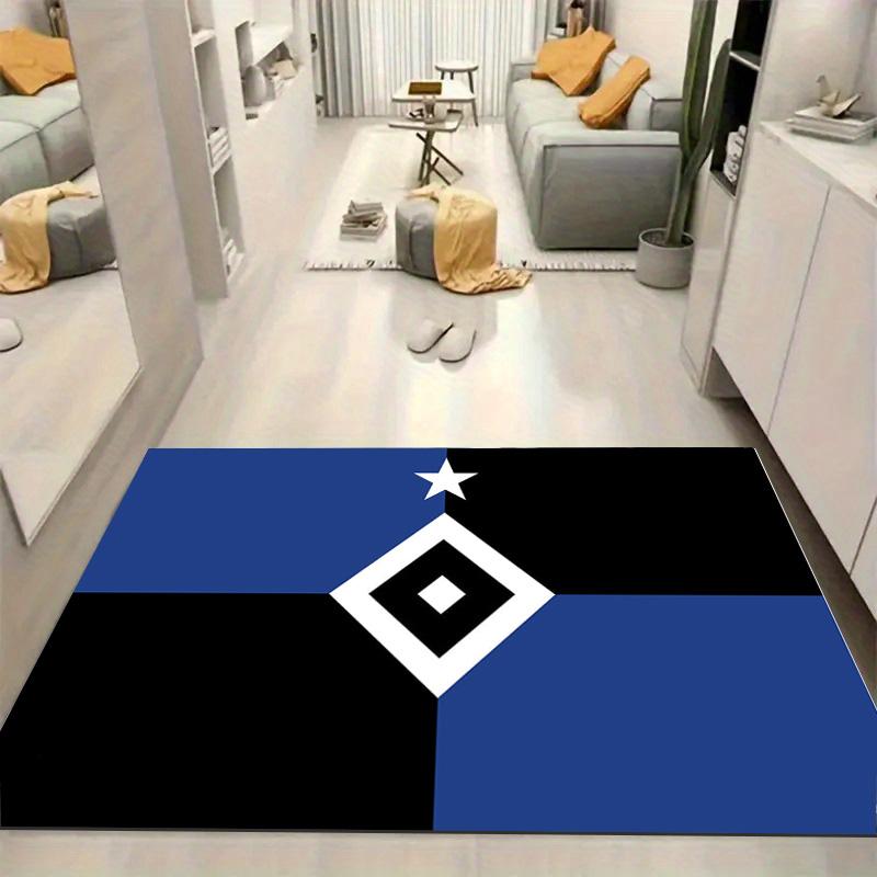 IK Sirius Geometric Flag Style Area Rug, Blue Black Star Print Floor Mat, Non Slip Carpet Home Decor