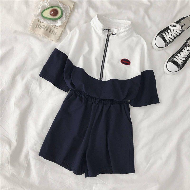 Summer Baby Girls Clothes Set Children Patchwork Zip Tshirts and Shorts 2 Pieces Outfit Kid Short Sleeve Top Bottom TrackOutfit
