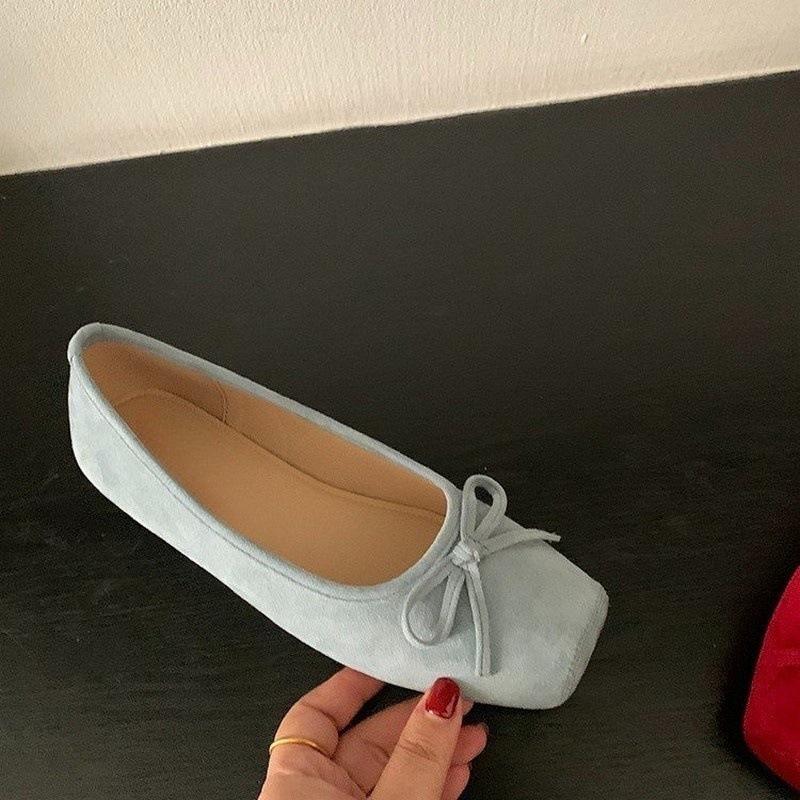 Retro Solid Color Single Shoes Autumn New Light Mouth Bow Grandma Shoes Inner Height Increase One Pedal