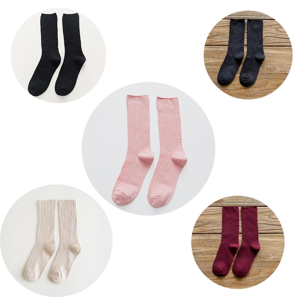 5 Pairs Solid Ribbed Crew Socks Women Mixed Color 4 Seasons Fit Loose Socks Set Daily Basic Sox