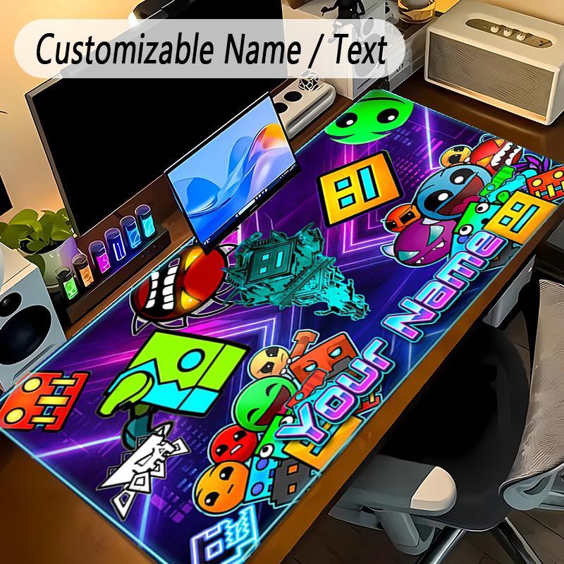 Large Mouse PadGeometry Dash Custom Name Text Personalized Desk Mat Non Slip Gaming Pad