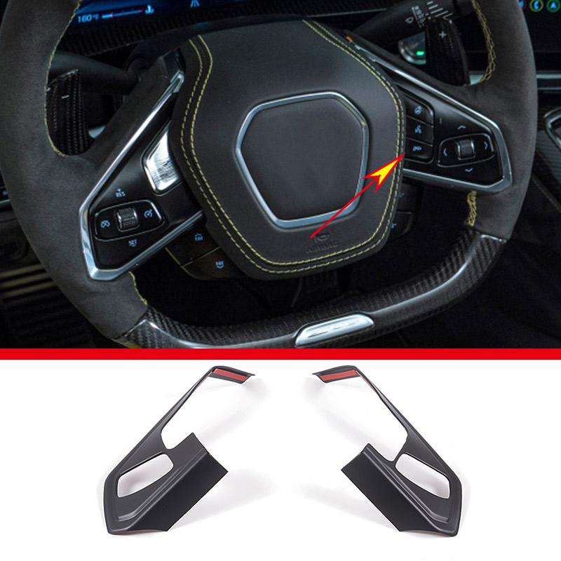 

ABS Carbon Fiber For Chevrolet Corvette C8 Stingray Z51 Z06 - Steering Wheel Button Frame Cover Decorate Car Accessories Style B Matte black