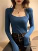 Autumn/Winter Women's Square Neck Long-Sleeve Slim Fit Solid Color Sweater - Gentle Style Two-in-One Design
