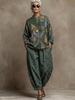 1116 New European and American Chinese Stand-up Collar Geometric Printing Linen Retro Loose Cotton and Linen Suit Women