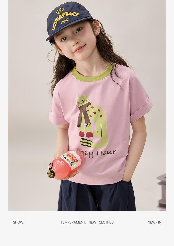 LUSON Children's Clothing Girls' Summer Fashion Shoulder Sleeve T-shirt