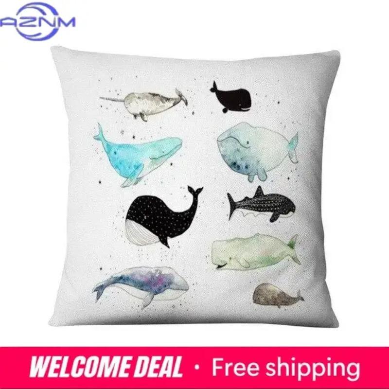 Cartoon Whale Printed Pillowcase Nordic Marine Cushion Decorative Home Decor Sofa Throw Decoration