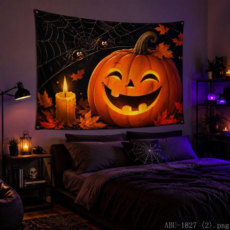 Halloween Tapestry, Pumpkin Spider Web, Black Cat Moon Print Wall Hanging, Bedroom Party Wall Decoration
