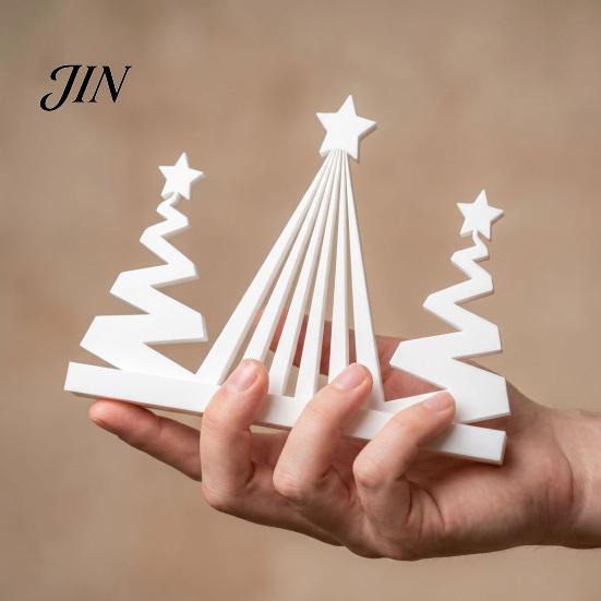 3D Printed Christmas Tree Abstract Figurine, Modern Minimalist Xmas Winter Decoration with Star Topper for Home, Office, Holiday Party Decor Office