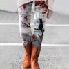 Women Cat Printed Elastic All-match Slim Casual Long Boot Pants Leggings