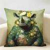 Funny Animal Vintage Portrait Cushion Cover Natural Linen Organic Fabric DoubleSided Printing Room Sofa Decor Pillow Case