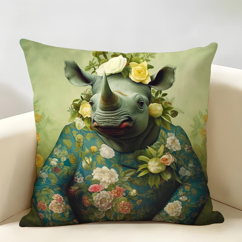 Funny Animal Vintage Portrait Cushion Cover Natural Linen Organic Fabric DoubleSided Printing Room Sofa Decor Pillow Case