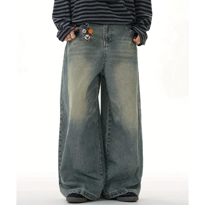 Wide-leg Jeans Men's European, American Retro Trend Loose and Versatile Drape Washed Casual Pants