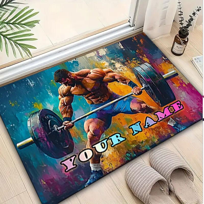 1PC Custom Name Muscle Power Art Theme Floor Mat Ideal for Living Room, Game Rooms, Office, Bedroom,Floor Mat Playful Design