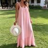 Loose Fit Summer Dress Women's Casual Tie Shoulder Sleeveless Square Fresh Natural Look Neck Maxi A-Line Ruffle Flowy Beach Sundress Spring