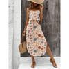 Strappy Printed Dress - Elegant Ink Silk Gauze for Commute and Casual Wear