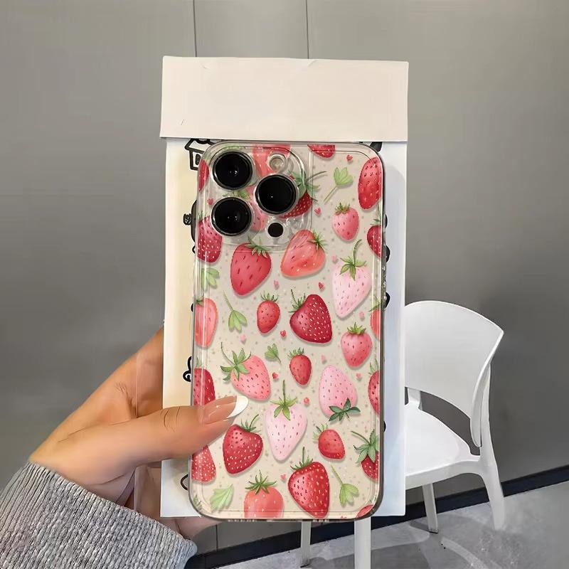 

Red And Pink strawberry Pattern Clear Phone Case for iPhone 17 Pro Max 16 15 Pro 14 13 12 11 XR 17Air 16 Plus Silicone Cover iPhone 11 Pro Max чистий