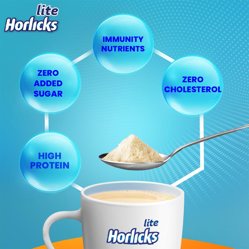 Horlicks Lite Badam Flavour Health & Nutrition Drink Powder for Adults 450 g High Protein No Added Sugar