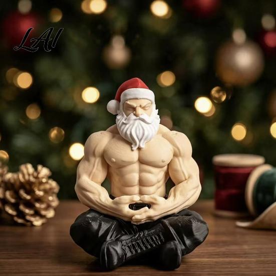 Novelty Santa Claus Statue Muscular Figurine Funny Hilarious Resin Strong Statue Durable Sculpture Christmas Collectible Desktop Ornament