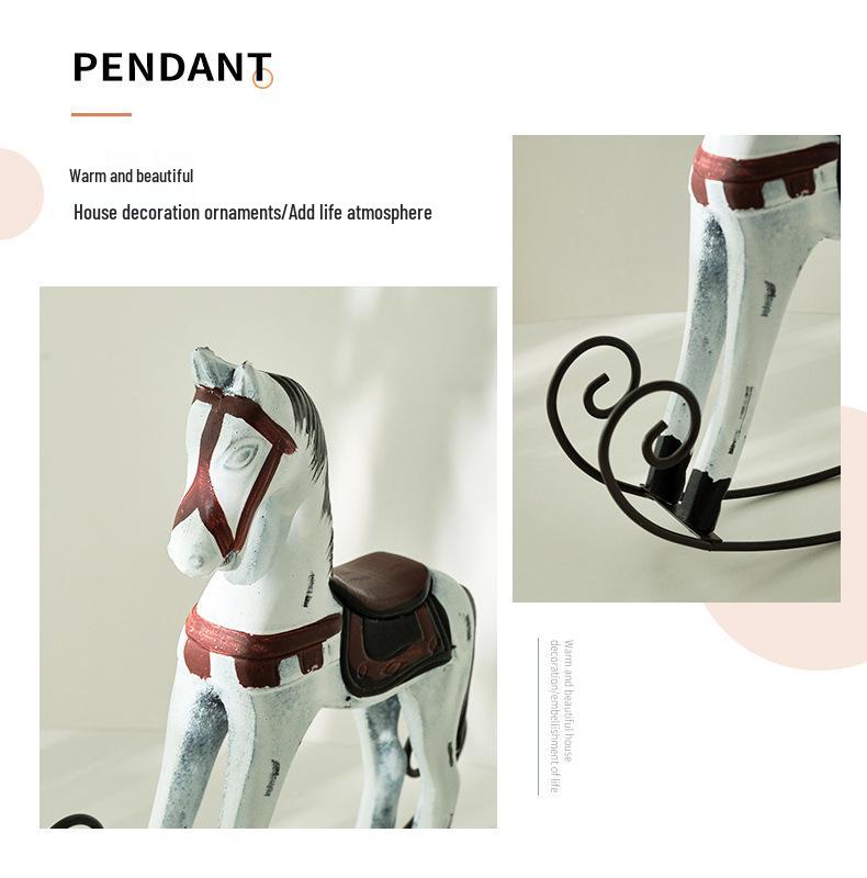 Nordic Retro Distressed Wooden Rocking Horse Ornament for Home and Children's Room Decor.
