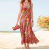 GMXIA Polyesterové dámské dlouhé šaty s potiskem letní bohémské plážové ohlávkové šaty pro ženy