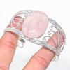 Natural Rose Quartz Gemstone 925 Sterling Silver Cuff Bangle Adjustable N4F21