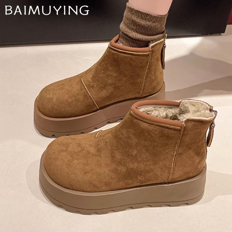 Suede Platform Women Snow Ankle Boots Designer Short Plush Mid Heels Cotton Shoes 2025 Trend Winter Warm Casual Botas De Mujer