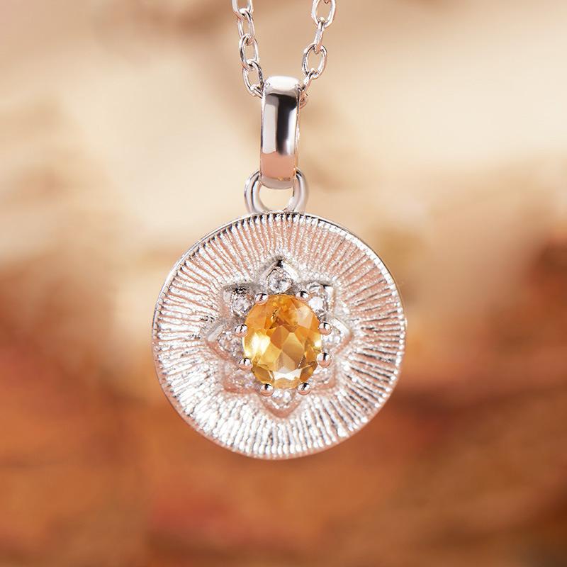 Collana Tesoro Colorato con Zaffiro Naturale, Granato Tanzaniano, Peridoto, Ciondolo da Donna, Argento Sterling S925, Design con Piatto di Giada