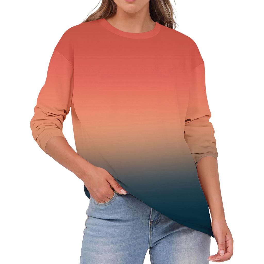 Women's Fashionable Casual Round Neck Color Long-sleeve Top