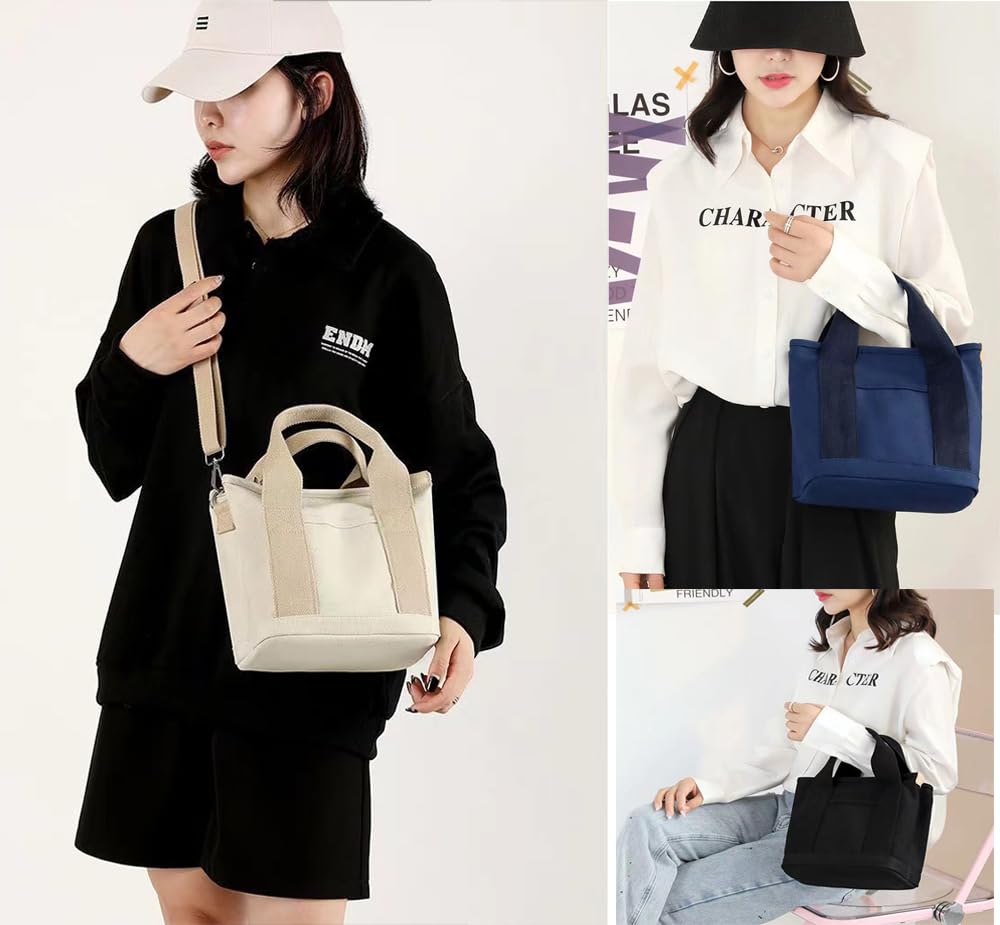 [SBRNMAA] Small Divided Tote Bag for Women, Large Capacity, Solid Canvas, Mini Tote Bag, Mini Bag, Diaper Bag, Lunch Bag, Handbag, Freestanding,