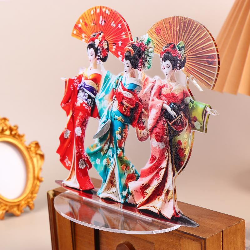 Japanese Geisha Statue Acrylic Lightweight Tabletop Ornament Creative Traditional Decor for Office Home Workspace Accent