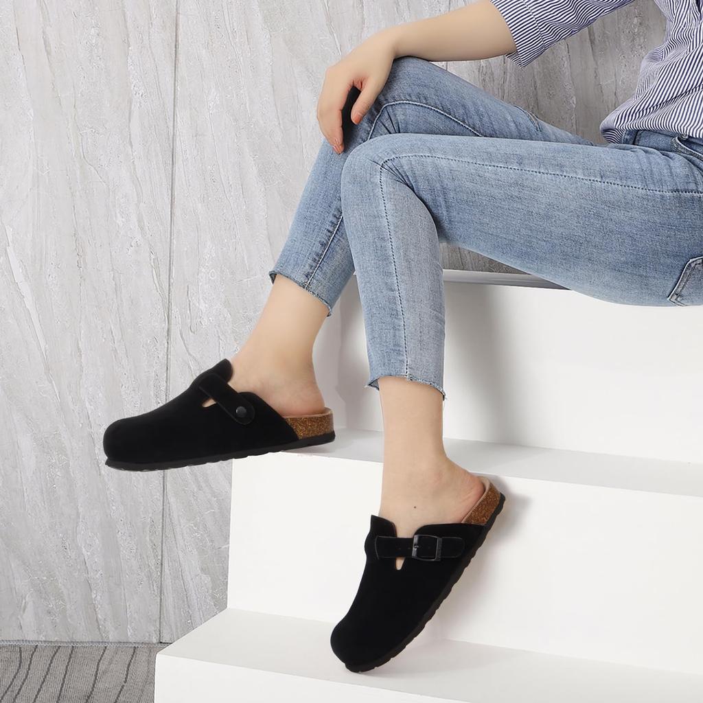 Mode Litfun Mode Herren Wildleder Clogs Hausschuhe Weiches Fußbett Leder Pantoletten Sommer Korksohle Sandalen mit Fußgewölbeunterstützung Klassische Clogs