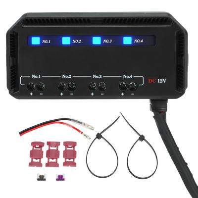 4-Wege-Sicherungs- und Relaiskasten, schnelle Verkabelung, 12 V, 20 A, mit LED-Anzeige für Motorrad, Auto, LKW, Wohnmobil, EV, Sicherungsrelais