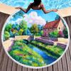 Landscape Art Oil Painting Round Beach Blanket Water Absorbent And Quick Drying Polyester Beach Towel Pool Towel Picnic Blanket