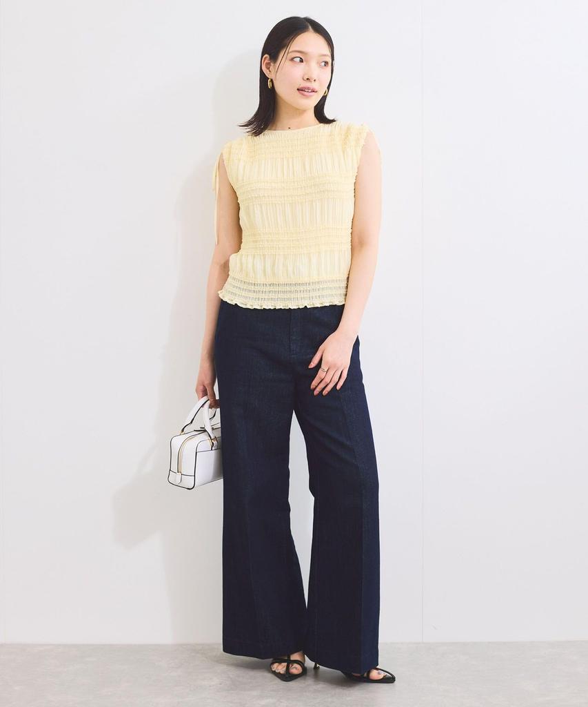 Pleated Sheer Shirring Cream [BIS] Women's Blouse, (83)