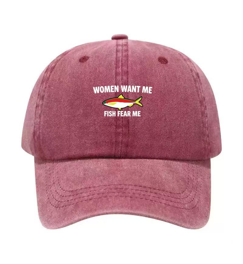 Fische fürchten mich Aufdruck Gewaschene Baumwolle Verstellbare Baseballkappe Klassische Snapback Papa-Hut Atmungsaktiver Hut Golf Angeln Outdoor Sonnenschutzmütze